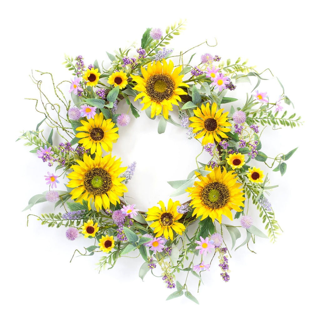 Mixed Sunflower and Thistle Wreath 19.25" - Wreaths