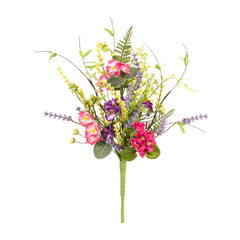 Mixed Wildflower Floral Bush with Lavender Accent, Set of 6 - Faux Florals