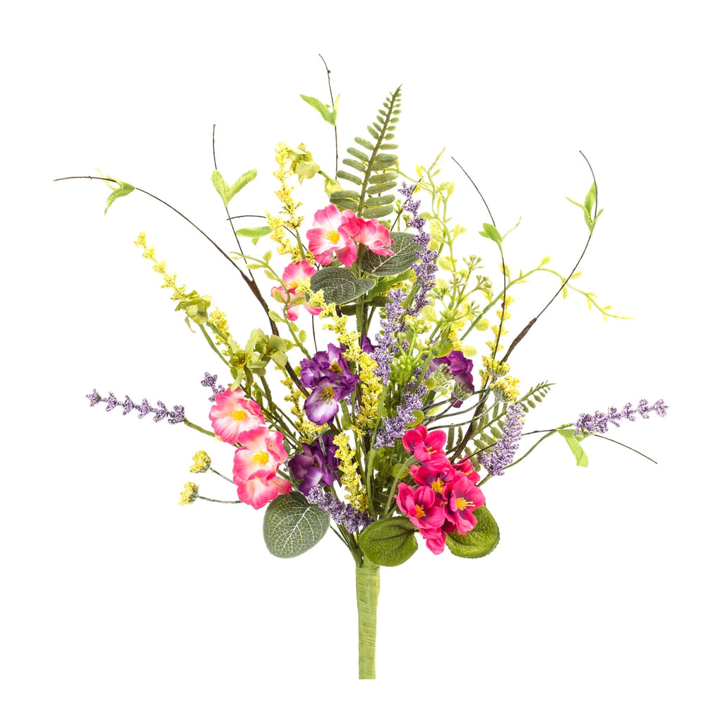Mixed Wildflower Floral Bush with Lavender Accent, Set of 6 - Faux Florals