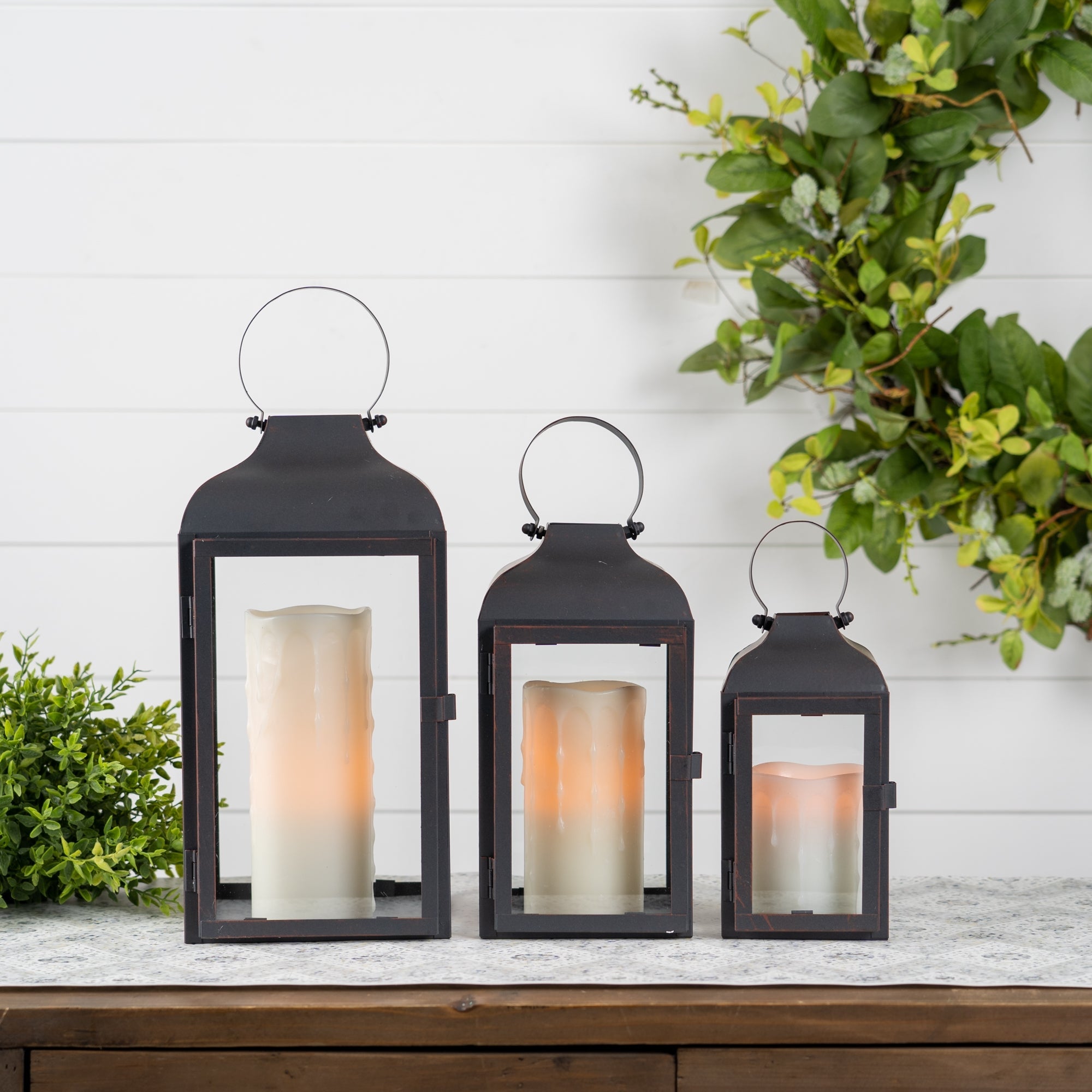 Modern Black Metal Lantern, Set of 2 - Lanterns