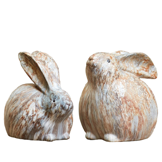 Modern Bunny Rabbit Figurine with Marble Finish (Set of 2) - Decorative Accessories