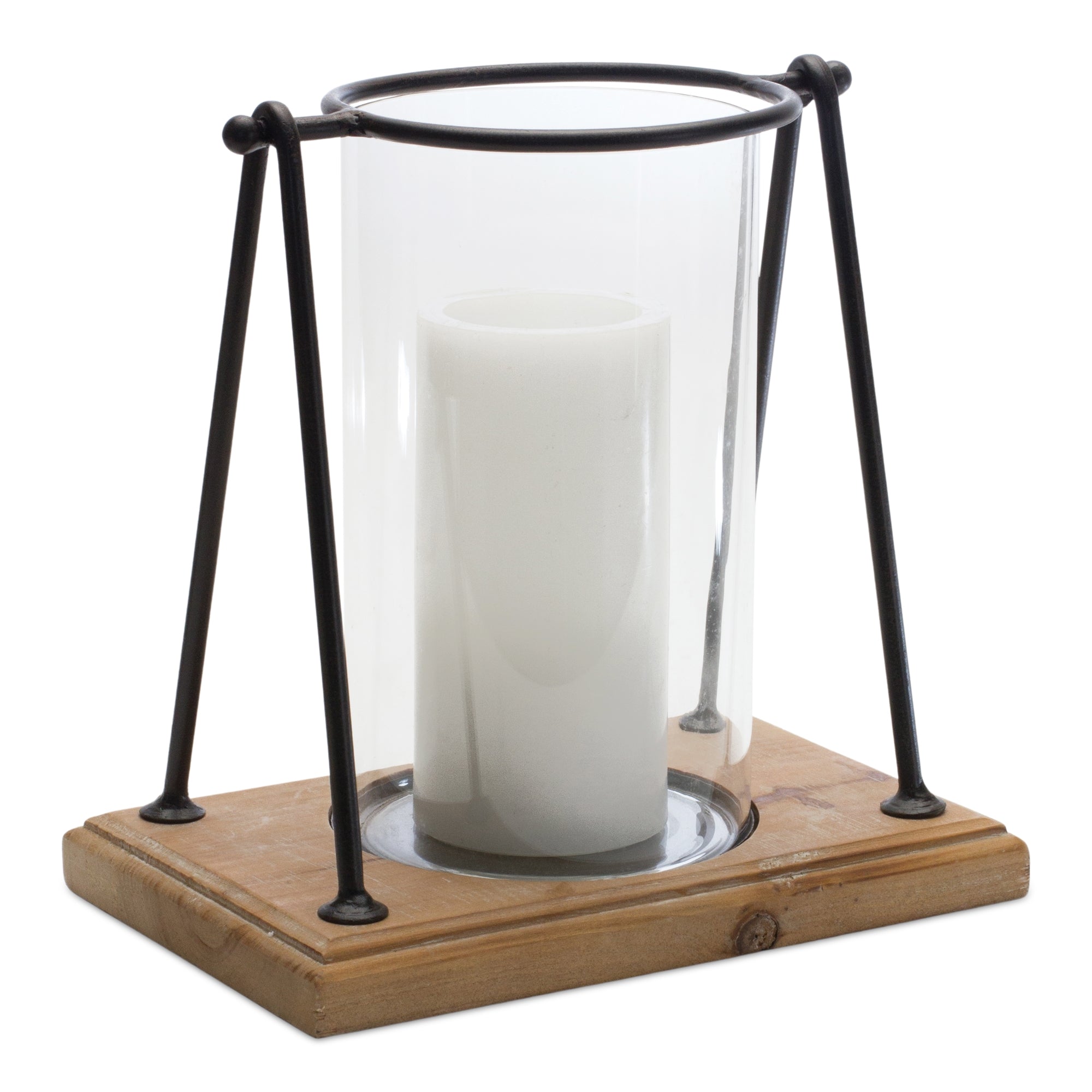 Modern Framed Candle Holder with Wood Base (Set of 2) - Candles and Accessories