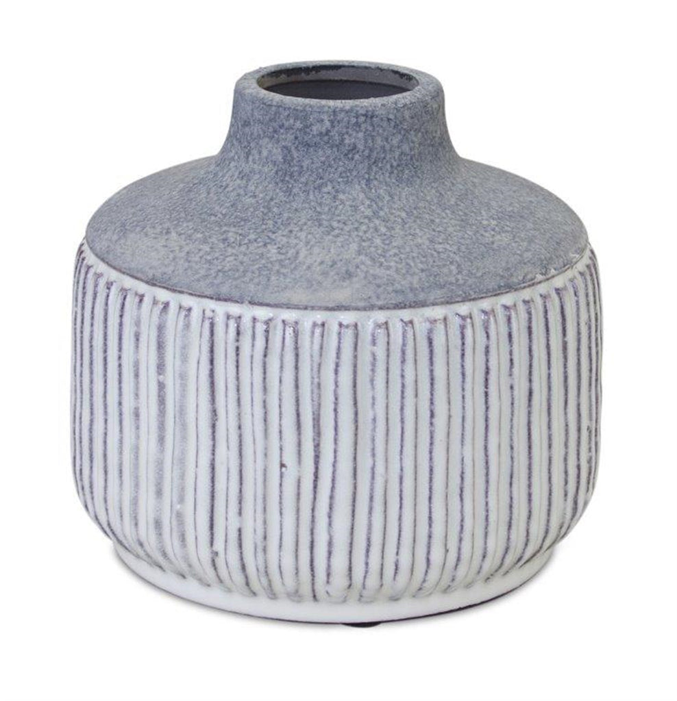 Modern Grey Terra Cotta Vase with Glazed Accent 6"H - Vases