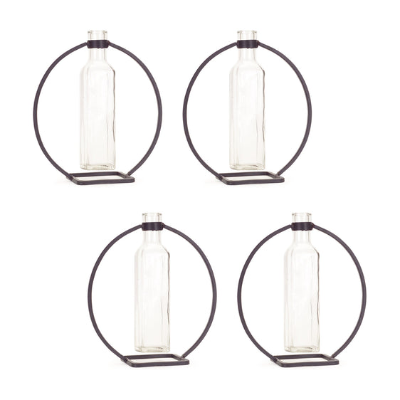 Modern-Hanging-Bottle-Vase-in-Circle-Stand,-Set-of-4-Vases