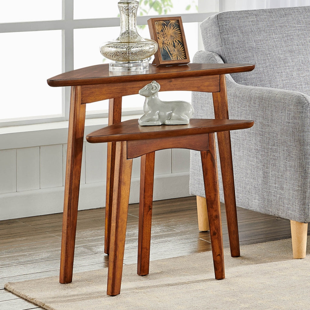 Monterey 24" Mid-Century Wood Triangular Nesting End Tables, Set of Two, Warm Chestnut - End Tables