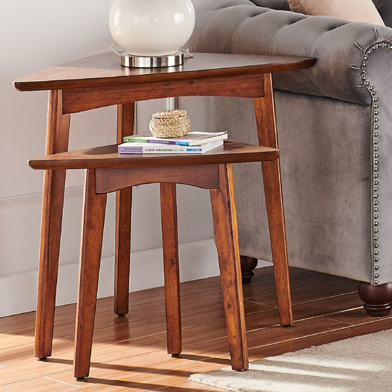 Monterey 40"L Triangular Set of Two Mid-Century Modern Nesting Tables, Warm Chestnut - End Tables