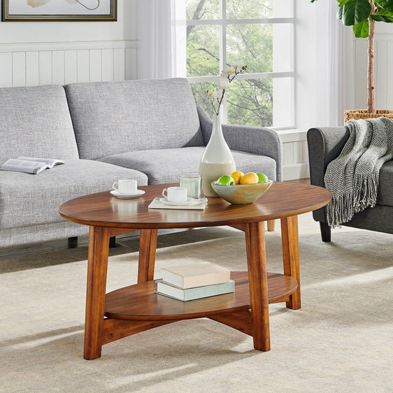 Monterey 48"L Oval Mid-Century Modern Wood Coffee Table, Warm Chestnut - Coffee Tables