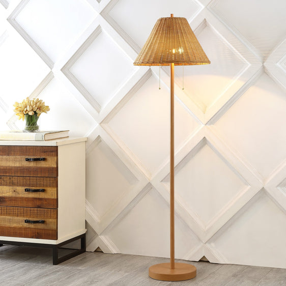 Nando Light Coastal Bohemian Iron/Rattan LED Floor Lamp with PullChain - Floor Lamps