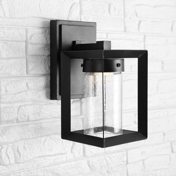 Nate-Outdoor-Modern-Cube-Bubble-Glass/Metal-Integrated-LED-Wall-Sconce-Wall-Sconce