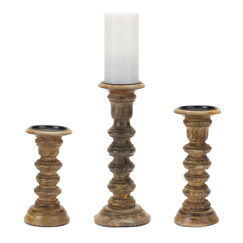 Natural Mango Wood Candle Holder, Set of 3 - Candles and Accessories