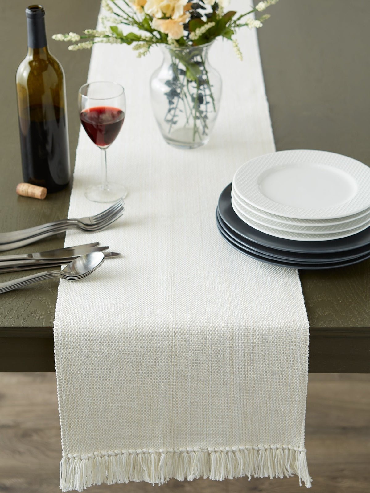 Natural Variegated Fringe Table Runner 13x108 - Table Runners