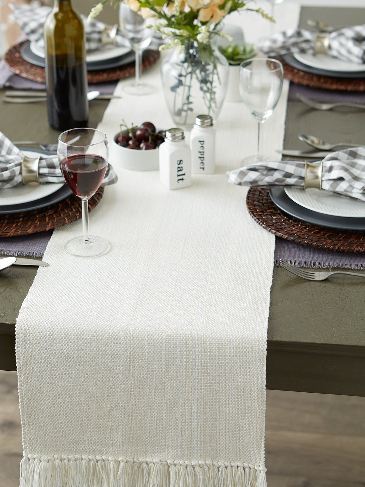 Natural Variegated Fringe Table Runner 13x108 - Table Runners