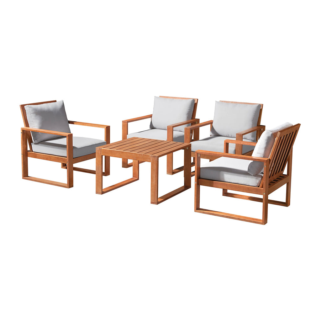 Natural Weston Eucalyptus Wood 5-piece Set with Set of 4 Outdoor Chairs and Cocktail Table - Outdoor Seating
