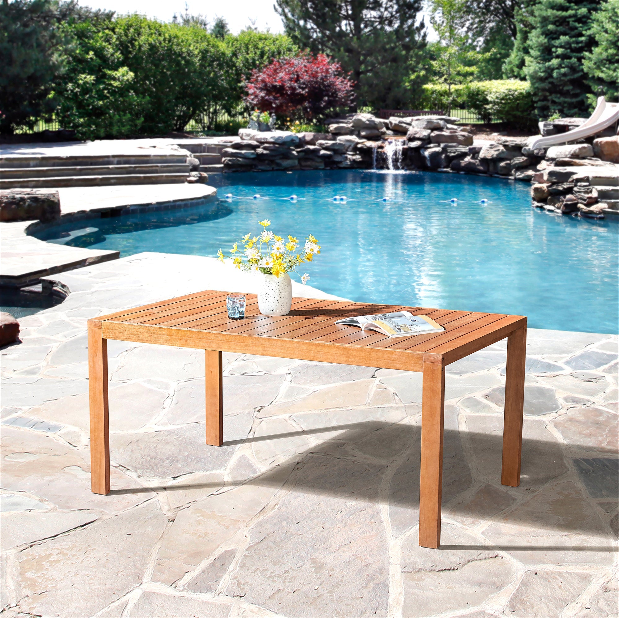 Natural Weston Eucalyptus Wood Outdoor Dining Table - Outdoor Dining