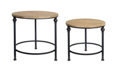 Natural Wood and Metal Round Table (Set of 2) - End Tables