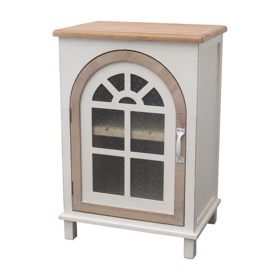 Natural Wood Farmhouse Wooden Side Table with Arch Designed Glass Door - End Tables