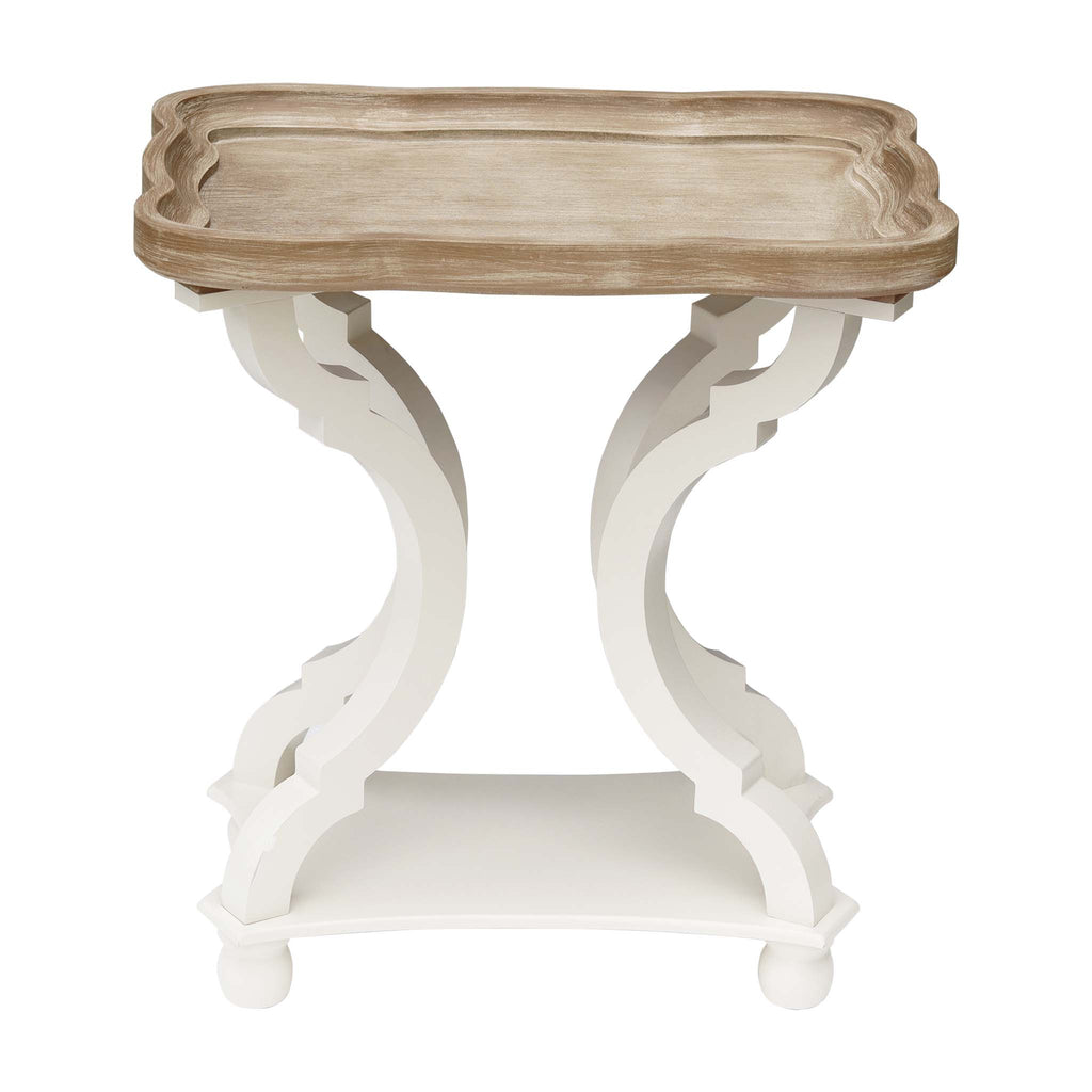 Natural Wood Wood Side Table, Tray Top, Carved Legs - End Tables