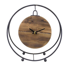 Natural Wooden Hanging Clock in Round Metal Stand 11.5"D - Clocks
