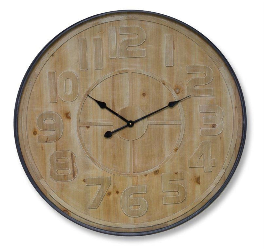 Natural Wooden Wall Clock with Metal Frame 31.5" - Clocks