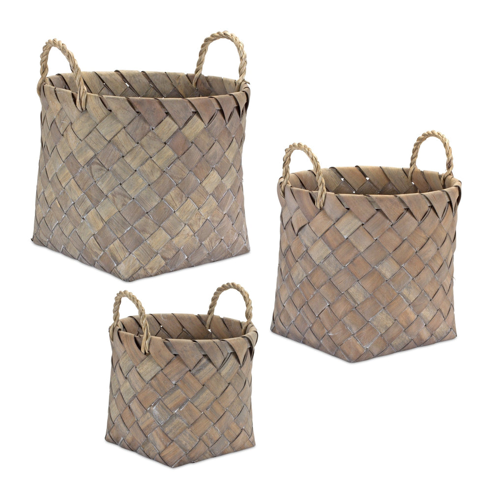 Natural Woven Wicker Basket with Handles (Set of 3) - Decor