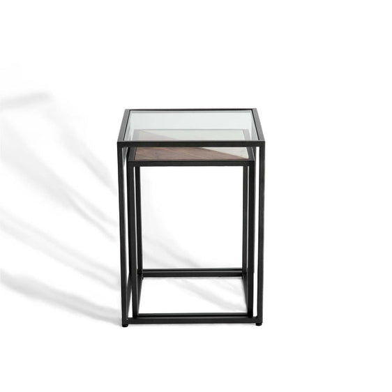 Nesting Table with Glass Top & Metal Legs, Small one is Wooden & Metal Legs - Side Tables