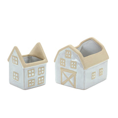 Neutral Porcelain House and Barn Planter, Set of 2 - Planters
