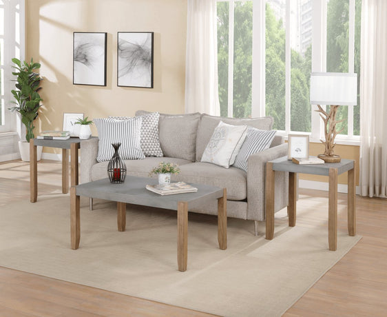 Newport 3-Piece Faux Concrete and Wood 36"L Coffee Table with Two 21" Square End Tables - Living Room Sets