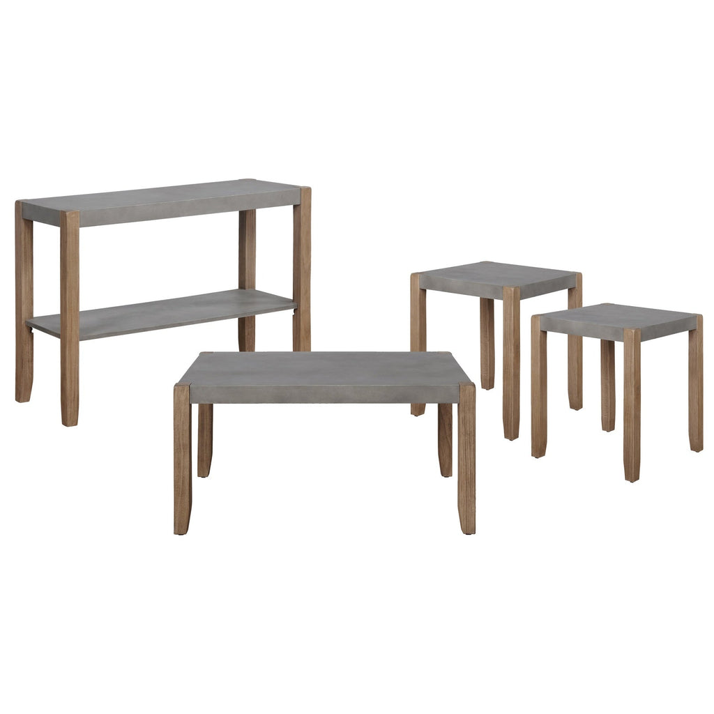Newport 4-Piece Faux Concrete and Wood Living Room - Coffee Tables and End Tables