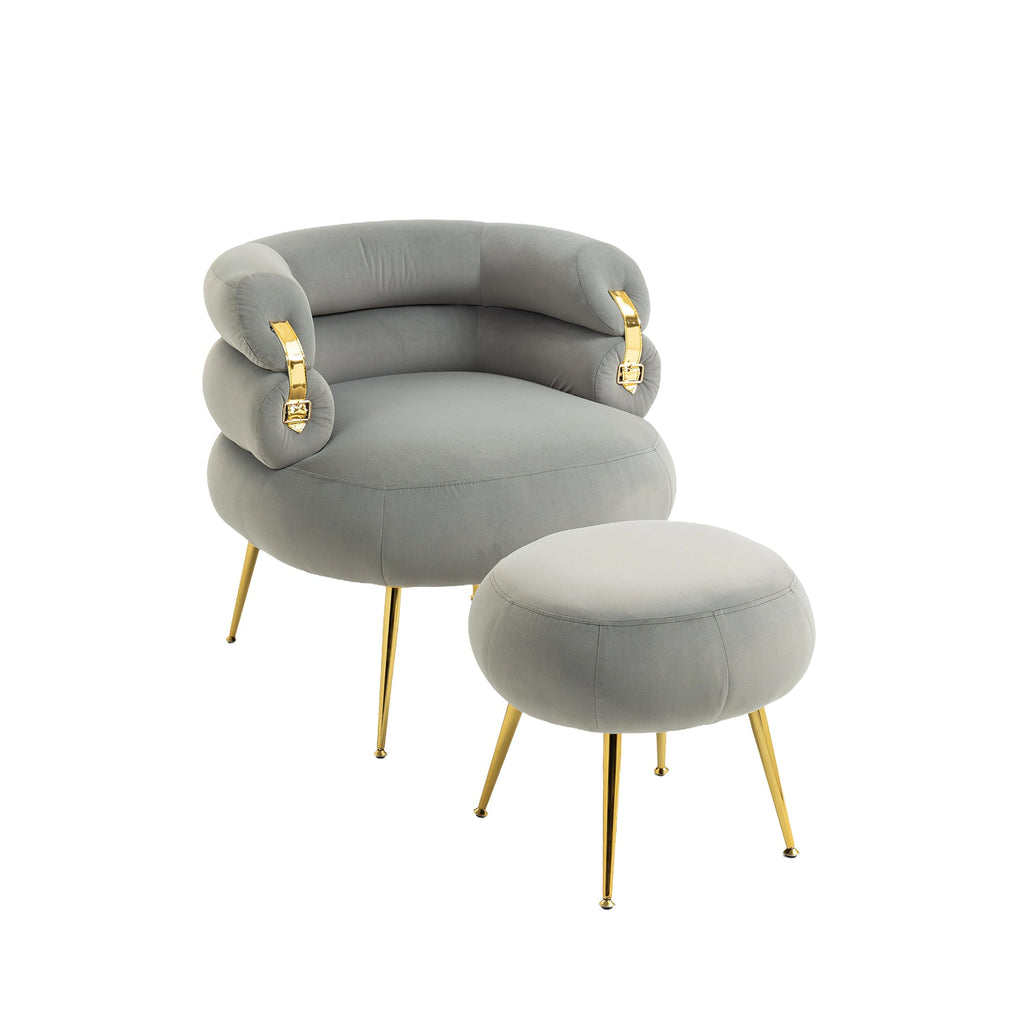 Nordic Modern Velvet Upholstered Accent Chair and Ottoman with Metal Frame - Accent Chairs