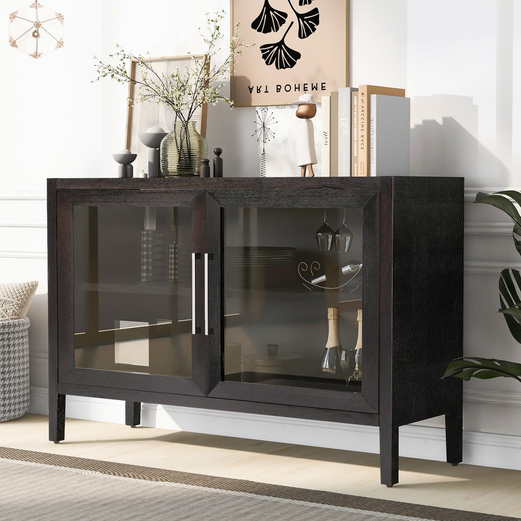 Omaha Storage Cabinet with 2 Tempered Glass Doors, 4 Legs and Adjustable Shelf - Buffets/Sideboards