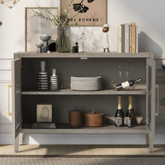 Omaha Storage Cabinet with 2 Tempered Glass Doors, 4 Legs and Adjustable Shelf - Buffets/Sideboards