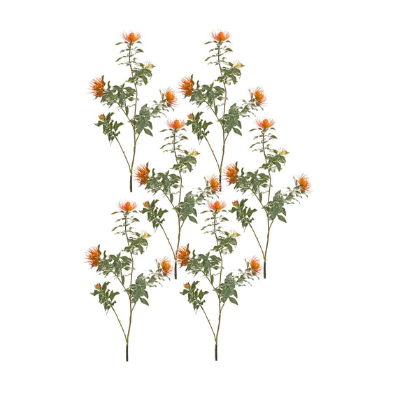 Orange Flocked Protea Spray, Set of 6 - Faux Florals