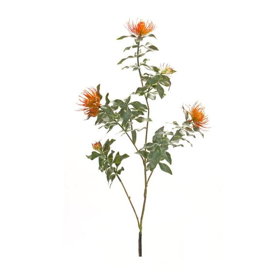 Orange-Flocked-Protea-Spray,-Set-of-6-Faux-Florals