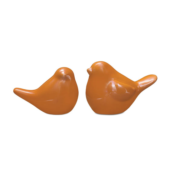 Orange Porcelain Bird Figurine (Set of 2) - Decorative Accessories