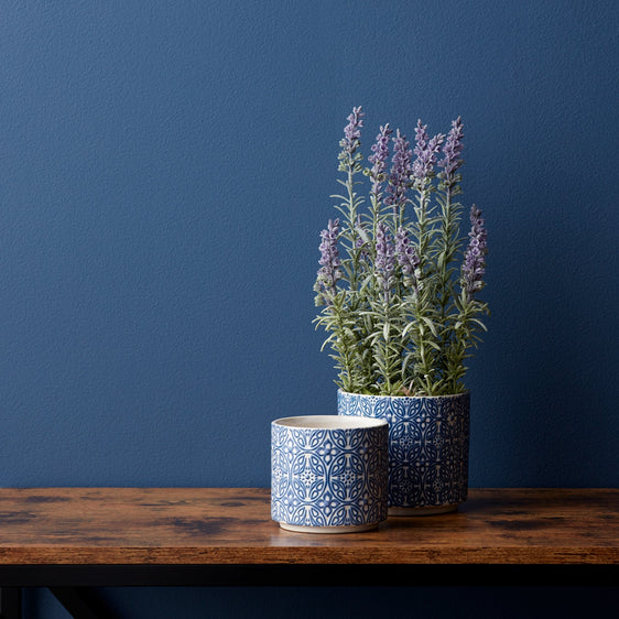 Ornamental-Blue-and-White-Ceramic-Pot-(Set-of-2)-Planters