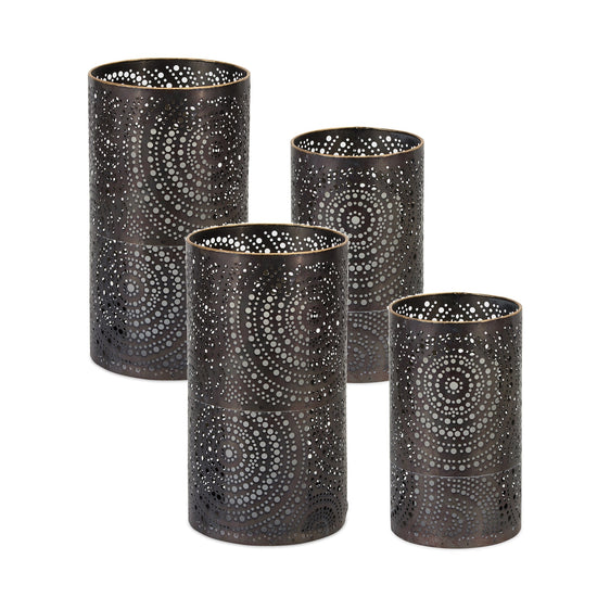 Ornamental-Punched-Metal-Candle-Holder,-Set-of-4-Candle-Holders