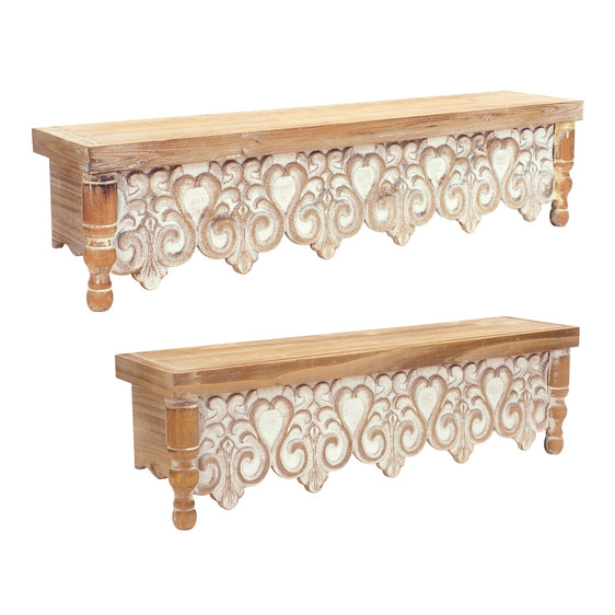 Ornamental Wall Shelf with White-Washed Wood (Set of 2) - Shelves