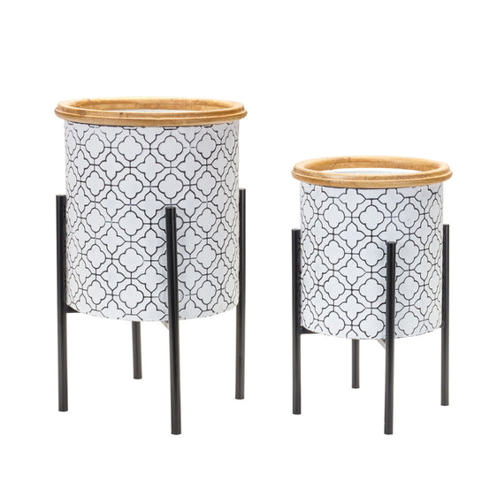 Ornate Metal Planter with Stand (Set of 2) - Planters
