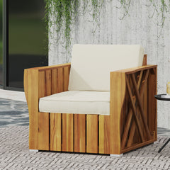 Outdoor Acacia Wood Club Chair with Water Resistant Cushions - Outdoor Seating