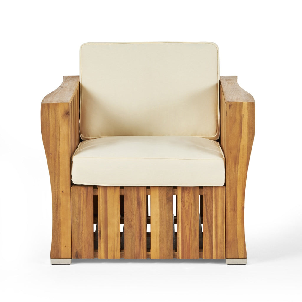 Outdoor Acacia Wood Club Chair with Water Resistant Cushions - Outdoor Seating
