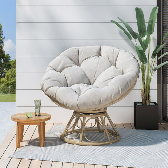 Outdoor Papasan Swivel Chair with Water Resistant Cushion - Accent Chairs