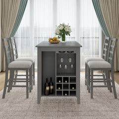 Paige 5 Piece Rubber Wood Counter Height Dining Set with Padded Chairs and Integrated 9 Bar Wine Compartment - Dining Set
