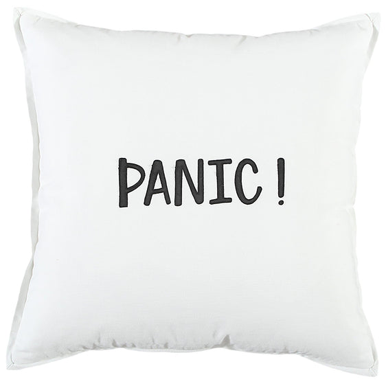"Panic" "Don't Panic" Embroidery 100% Cotton Pillow - Pier 1