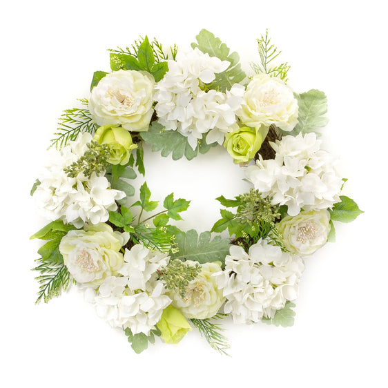 Peony and Hydrangea Floral Wreath 21" - Wreaths