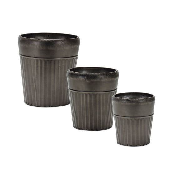 Pewter-Metal-Planter-with-Tapered-Design-(Set-of-3)-Decorative-Accessories