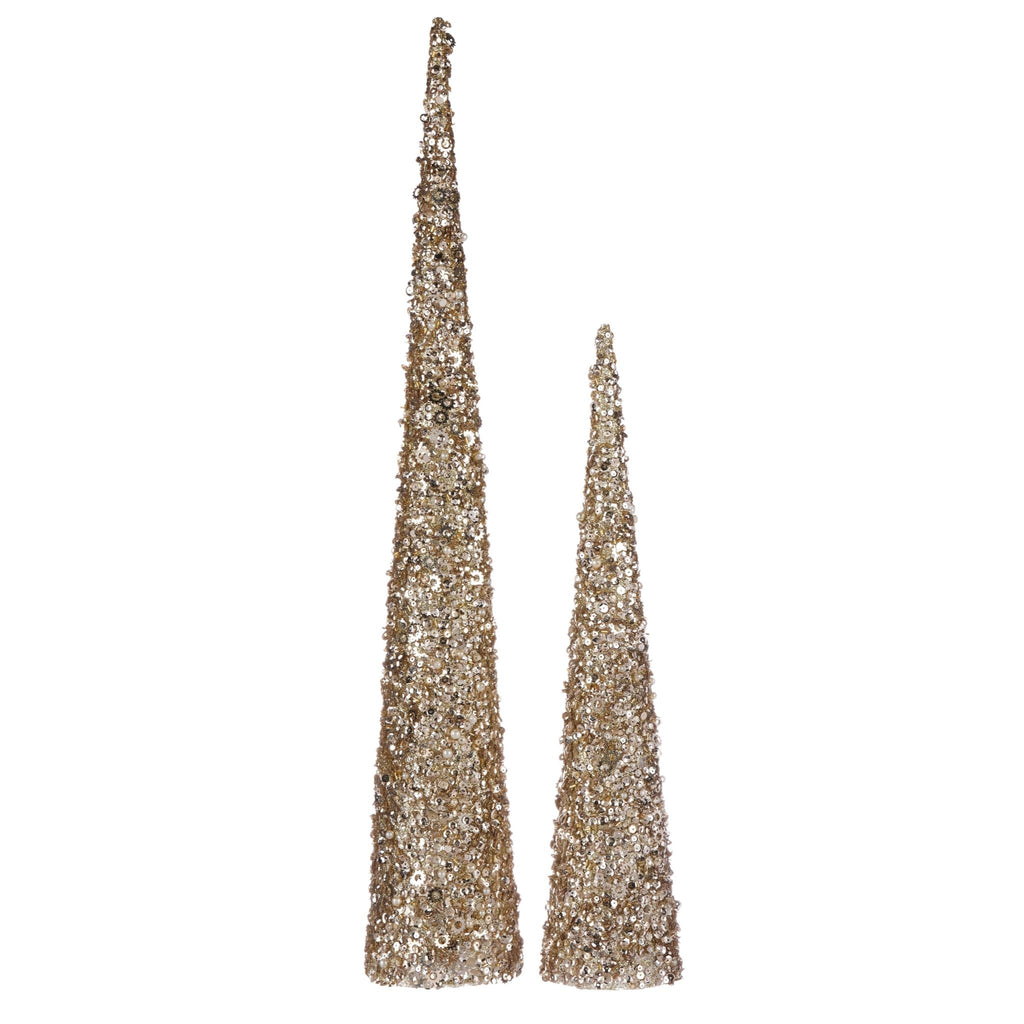 Pier 1 Champagne Sparkle Beaded Cone Set of 2 - Christmas Decor