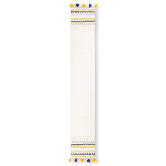 Pier 1 Embroidered With Yellow and Navy Tassels Table Runner - Table Runners