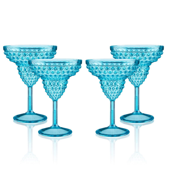 Pier 1 Emma Aqua Acrylic 12 oz Margarita Glasses, Set of 4 - Drinkware Sets