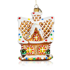 Pier 1 Gingerbread House with Pointed Roof Glass Christmas Ornament - Ornaments