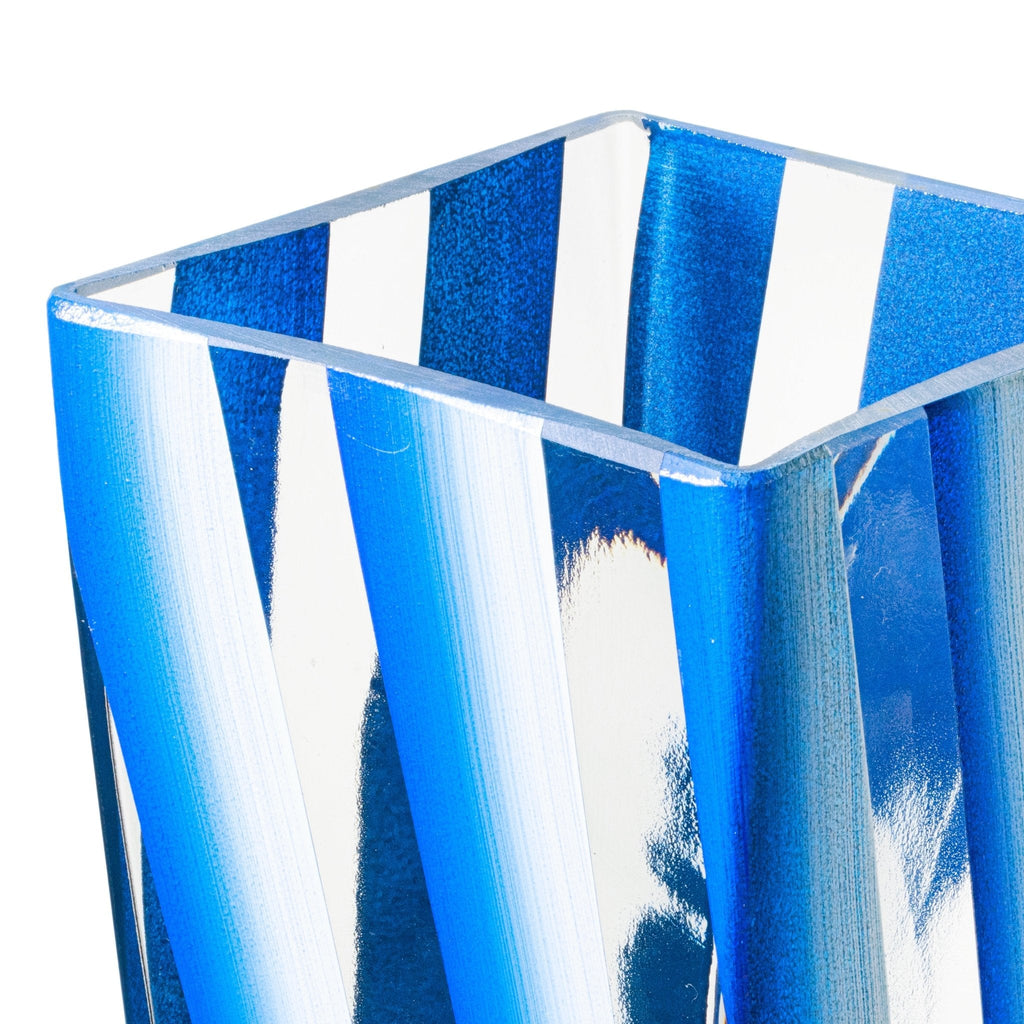 Pier 1 Handpainted Stripe Square Blue Glass Vase - Vases
